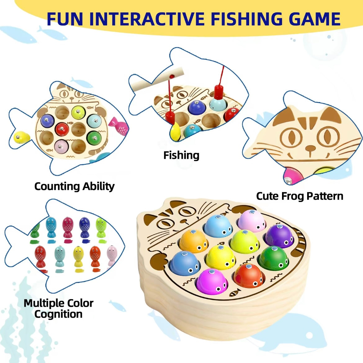 Juego de Pesca Magnético Montessori de Madera – Juguete de Clasificación de Colores para Niños Pequeños
