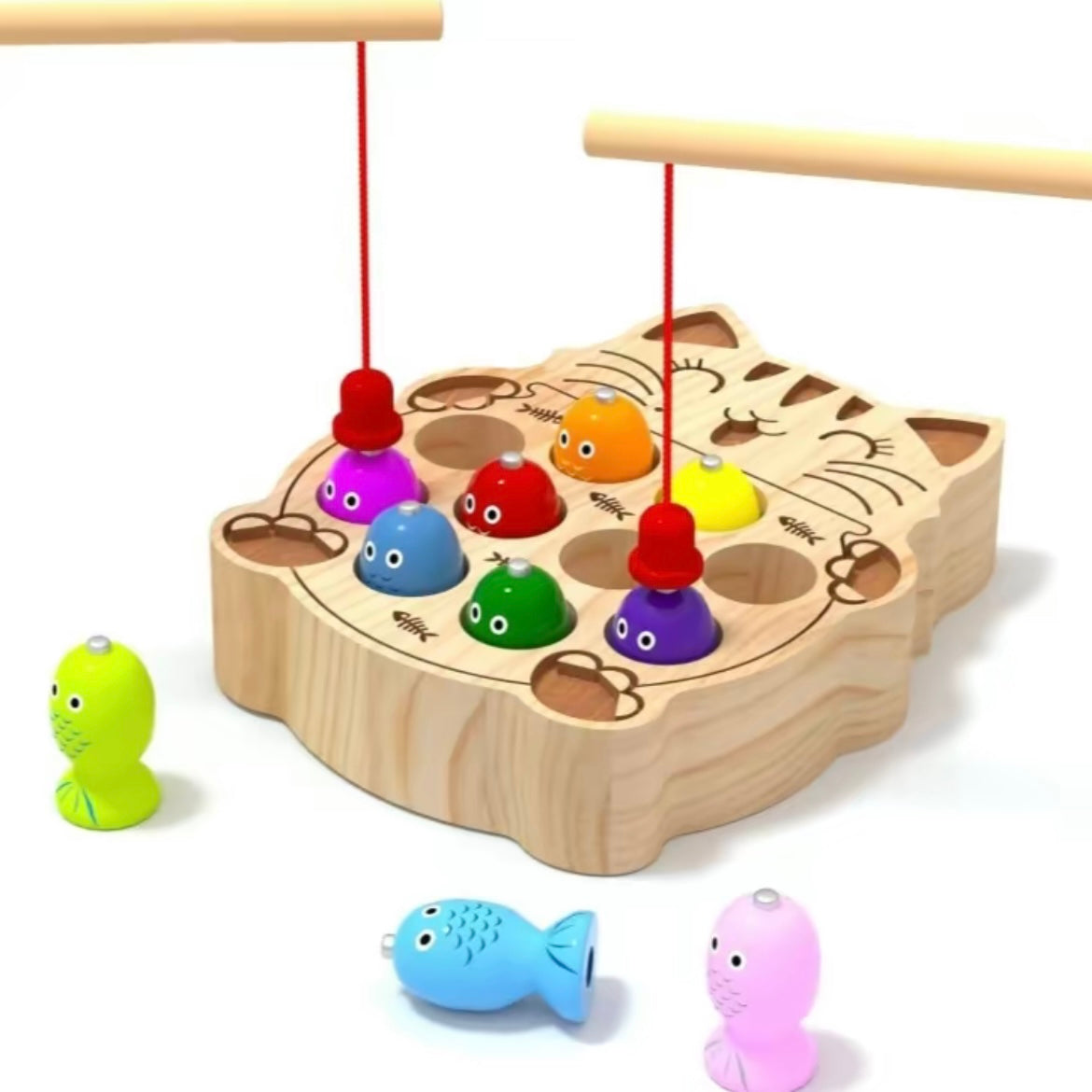 Juego de Pesca Magnético Montessori de Madera – Juguete de Clasificación de Colores para Niños Pequeños