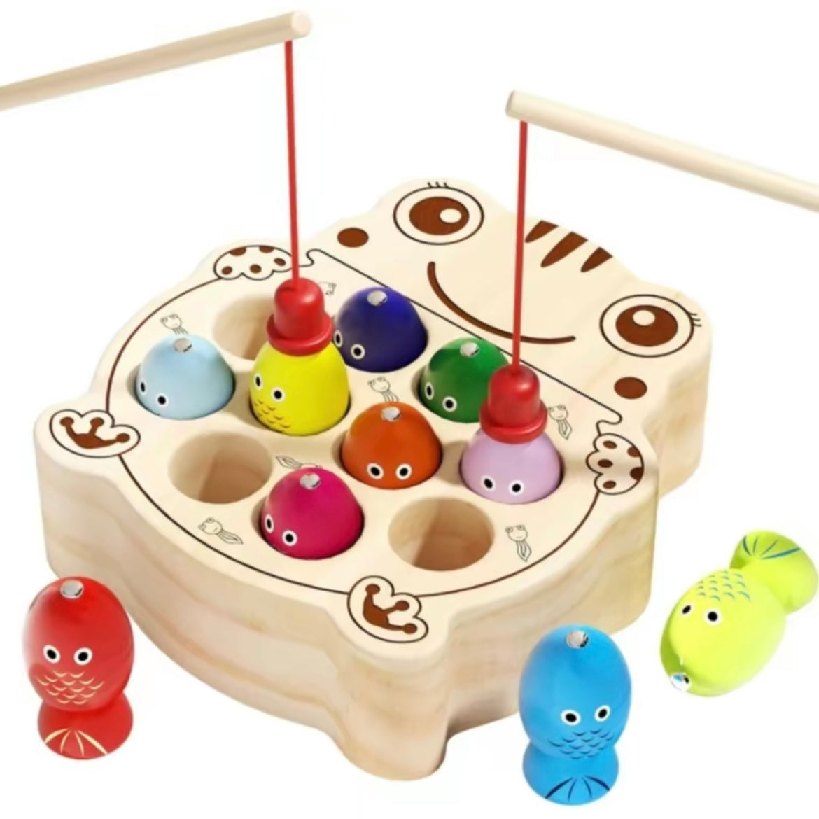 Juego de Pesca Magnético Montessori de Madera – Juguete de Clasificación de Colores para Niños Pequeños