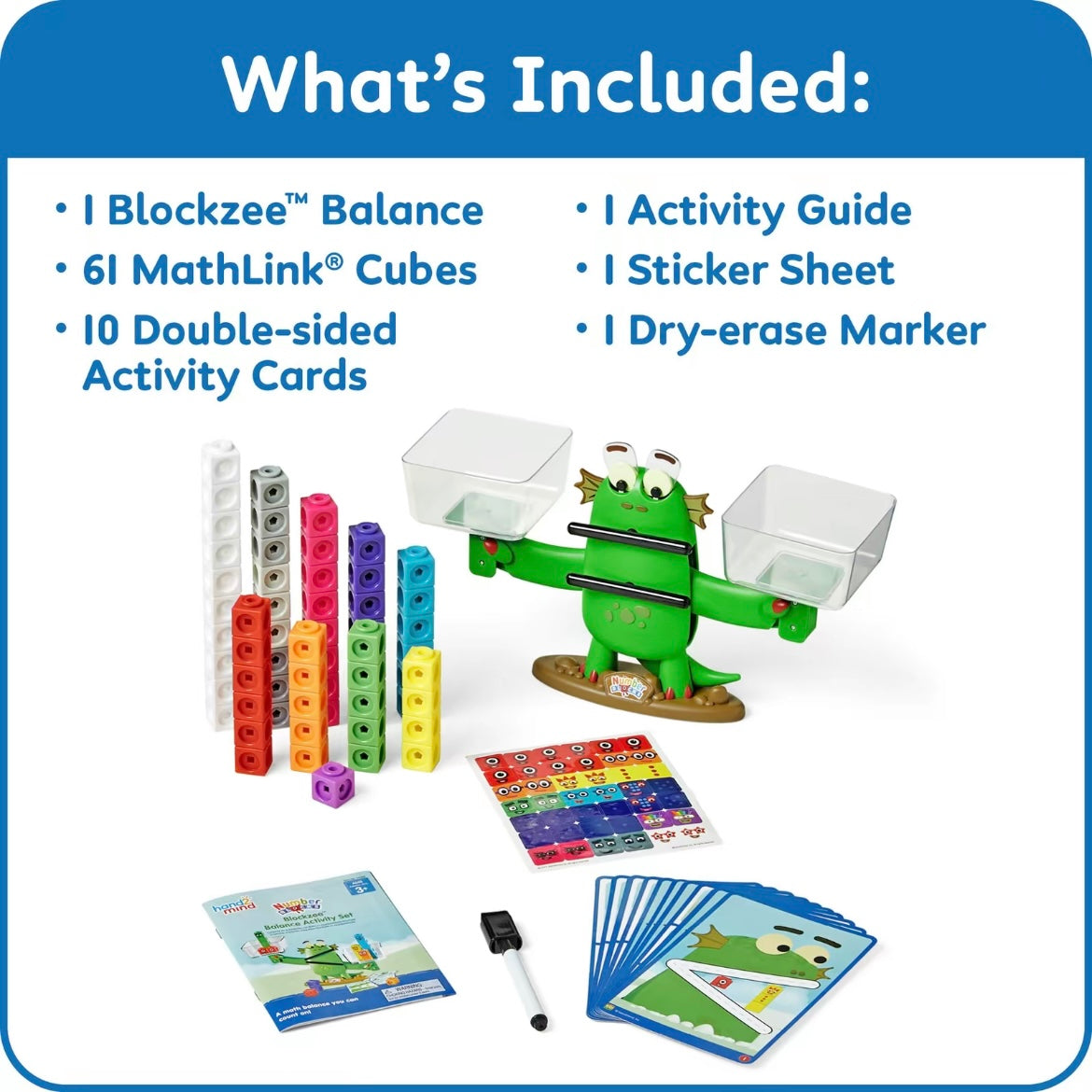 Numberblocks Blockzee Balance Activity Set, ﻿61 MathLink Cubes, Balance Scale, Educational Math Manipulatives, Numbers for Toddlers, Preschool Learning Activities, Birthday Gifts for Kids