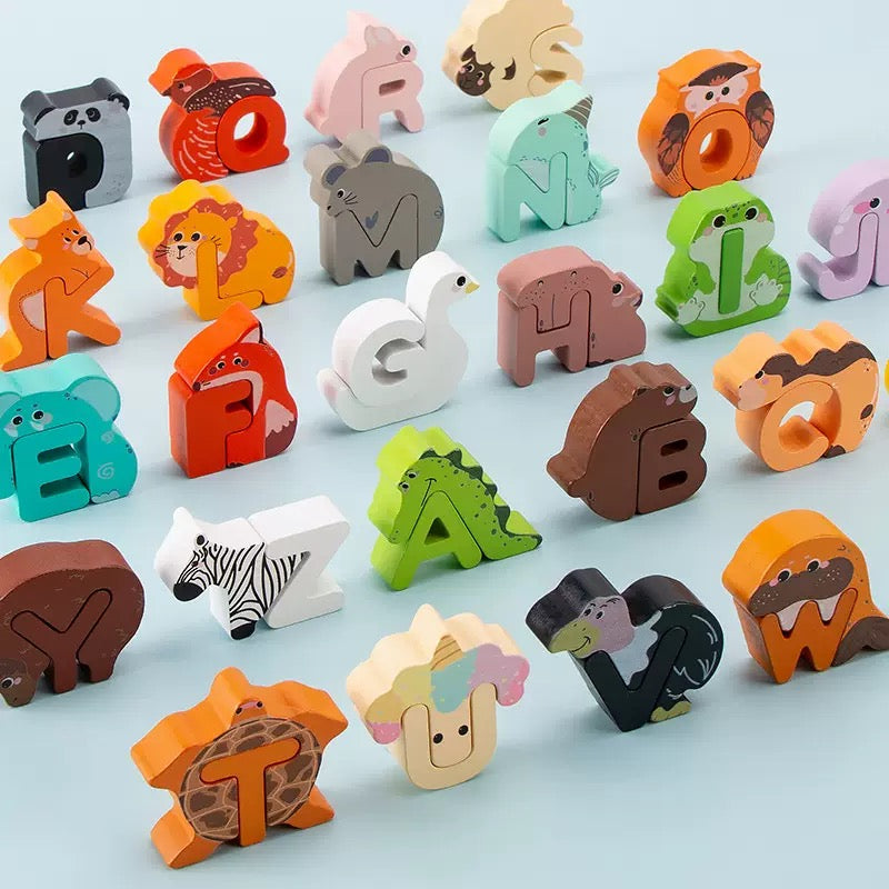 Rompecabezas de madera del alfabeto animal – Juguete educativo de la A a la Z para niños