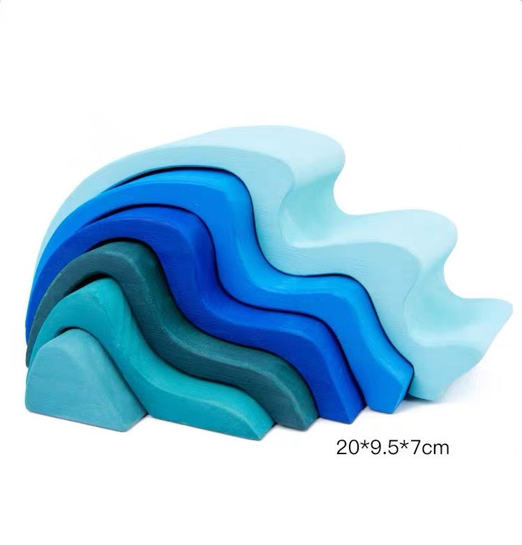Bloques de apilamiento de olas de agua azules de madera