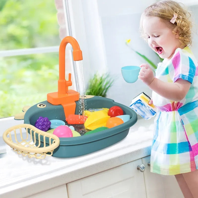 Évier de cuisine Fidtoy pour enfants avec eau courante – Jouet d'imitation pour tout-petits