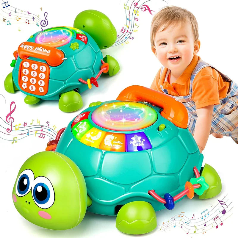 Fidtoy Tortue musicale rampante pour bébés – Jouet d'apprentissage interactif avec lumières et sons pour le temps sur le ventre et le développement précoce