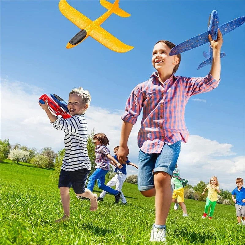 Fidtoy Foam Airplane Launcher Toy Set for Kids Outdoor Glider Play