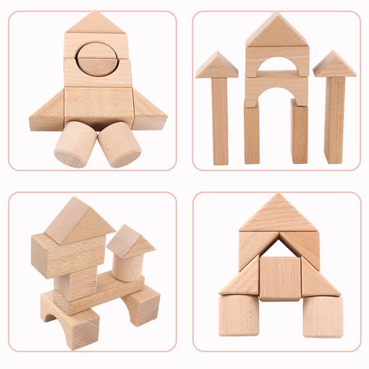 Bloques de troncos con caja de madera - Juguetes de madera de extremo abierto