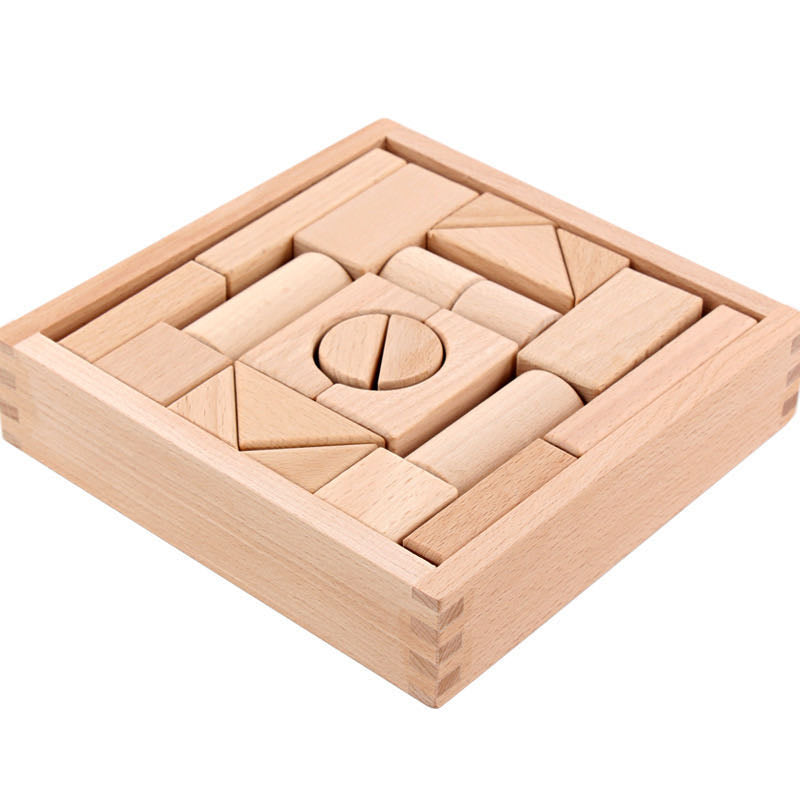 Bloques de troncos con caja de madera - Juguetes de madera de extremo abierto