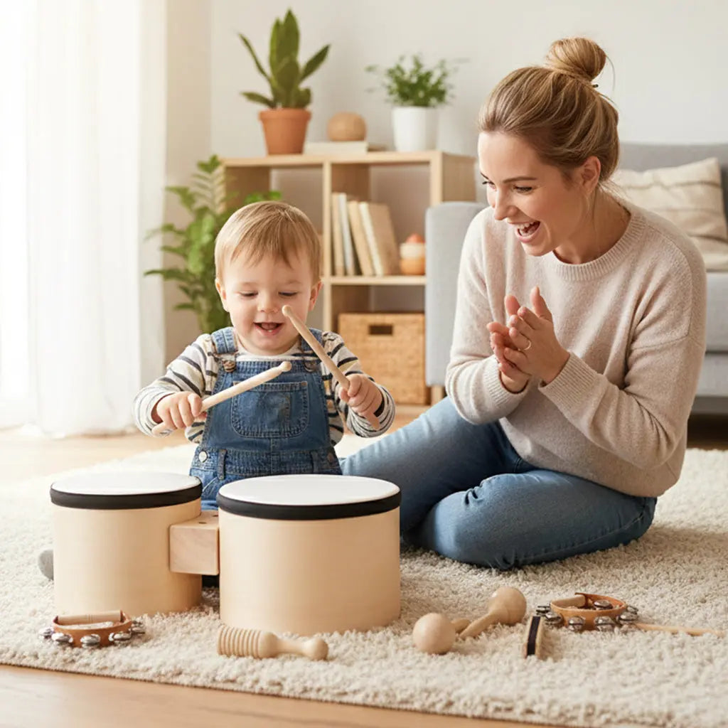 Fidtoy 7-Piece Musical Toys for Toddlers Wooden Instrument Set Drum Bells Maracas Learning Toys