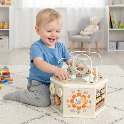 Fidtoy Cubo de actividades de madera 11 en 1, juguete Montessori para el centro de aprendizaje de niños pequeños de 1 a 4 años