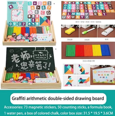 Fidtoy Magnetic Clock Pattern Double-Sided Wooden Activity Kit for Kids Math Counting Learning Box 100pcs Age 3+
