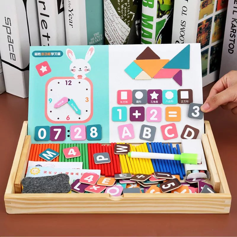 Fidtoy Magnetic Clock Pattern Double-Sided Wooden Activity Kit for Kids Math Counting Learning Box 100pcs Age 3+