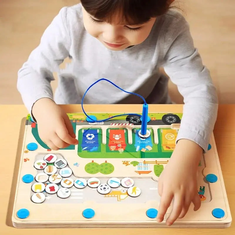 Fidtoy Camion de Ramassage Magnétique – Jouet Labyrinthe Montessori pour le Développement de la Motricité Fine et le Recyclage chez les Tout-Petits