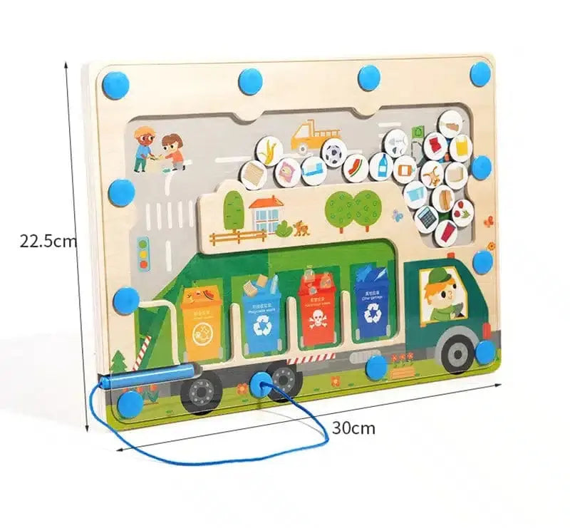Fidtoy Camion de Ramassage Magnétique – Jouet Labyrinthe Montessori pour le Développement de la Motricité Fine et le Recyclage chez les Tout-Petits