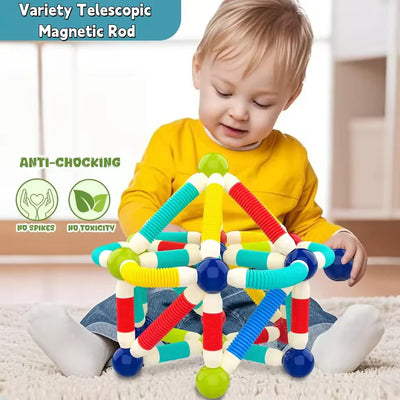 Fidtoy Pop Tube Magnetic Sticks Puzzle with Character 26 Piece Magnetic Building Blocks STEM Toy for Kids Ages 3+