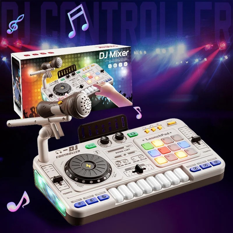 Fidtoy Juguete Mezclador DJ para Niños con Luces, Sonidos, Micrófono y Bluetooth, Juguete Musical para Niños Pequeños, Regalo de Juego Musical Creativo