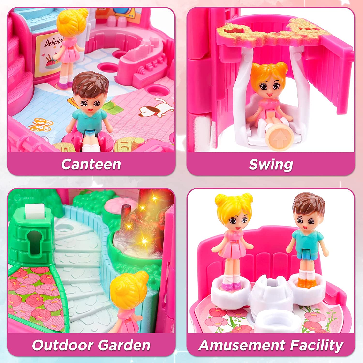 Juego de casa de muñecas portátil Cafe Garden Dolls House, juguete de simulación con luz y sonido, mini casa de muñecas 3D, gran regalo para niños