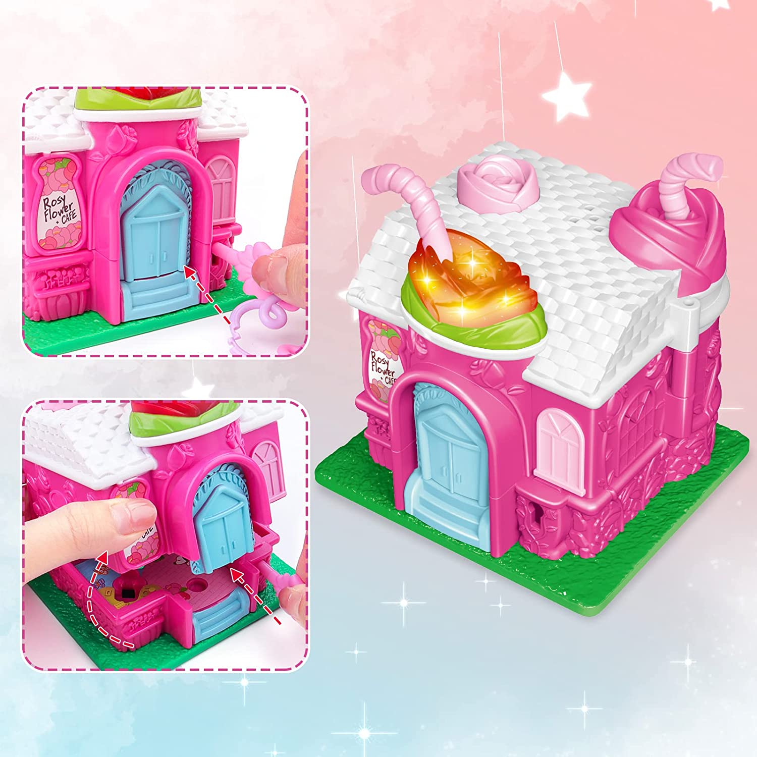Juego de casa de muñecas portátil Cafe Garden Dolls House, juguete de simulación con luz y sonido, mini casa de muñecas 3D, gran regalo para niños