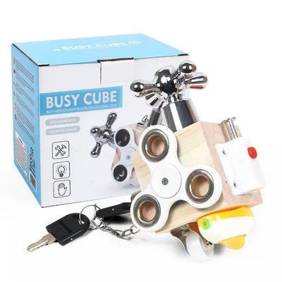 Fidtoy Montessori Tablero Ocupado en Cubo para Niños Pequeños – Juguete para el Desarrollo Sensorial y Cognitivo