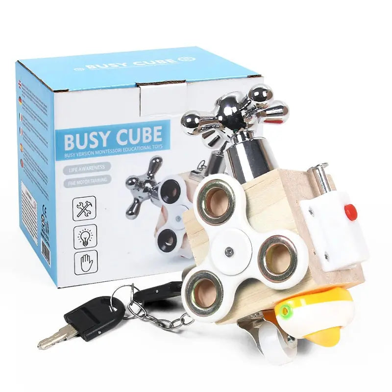 Fidtoy Montessori Tablero Ocupado en Cubo para Niños Pequeños – Juguete para el Desarrollo Sensorial y Cognitivo