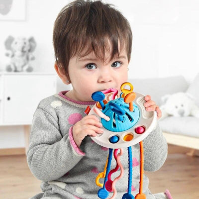 Juguete de dentición de silicona Montessori sensorial ovni