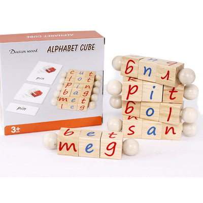 Fidtoy Juego de Ortografía de Palabras con Cubos de Alfabeto de Madera para Niños