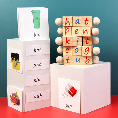 Fidtoy Juego de Ortografía de Palabras con Cubos de Alfabeto de Madera para Niños