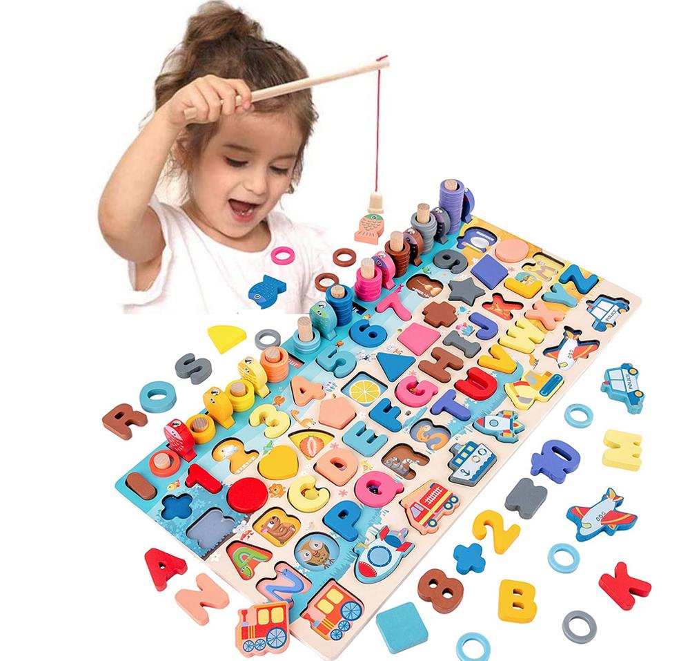Fidtoy Puzzle en bois Alphabet et chiffres pour les tout-petits – Jouet éducatif Montessori pour l'apprentissage précoce et le comptage