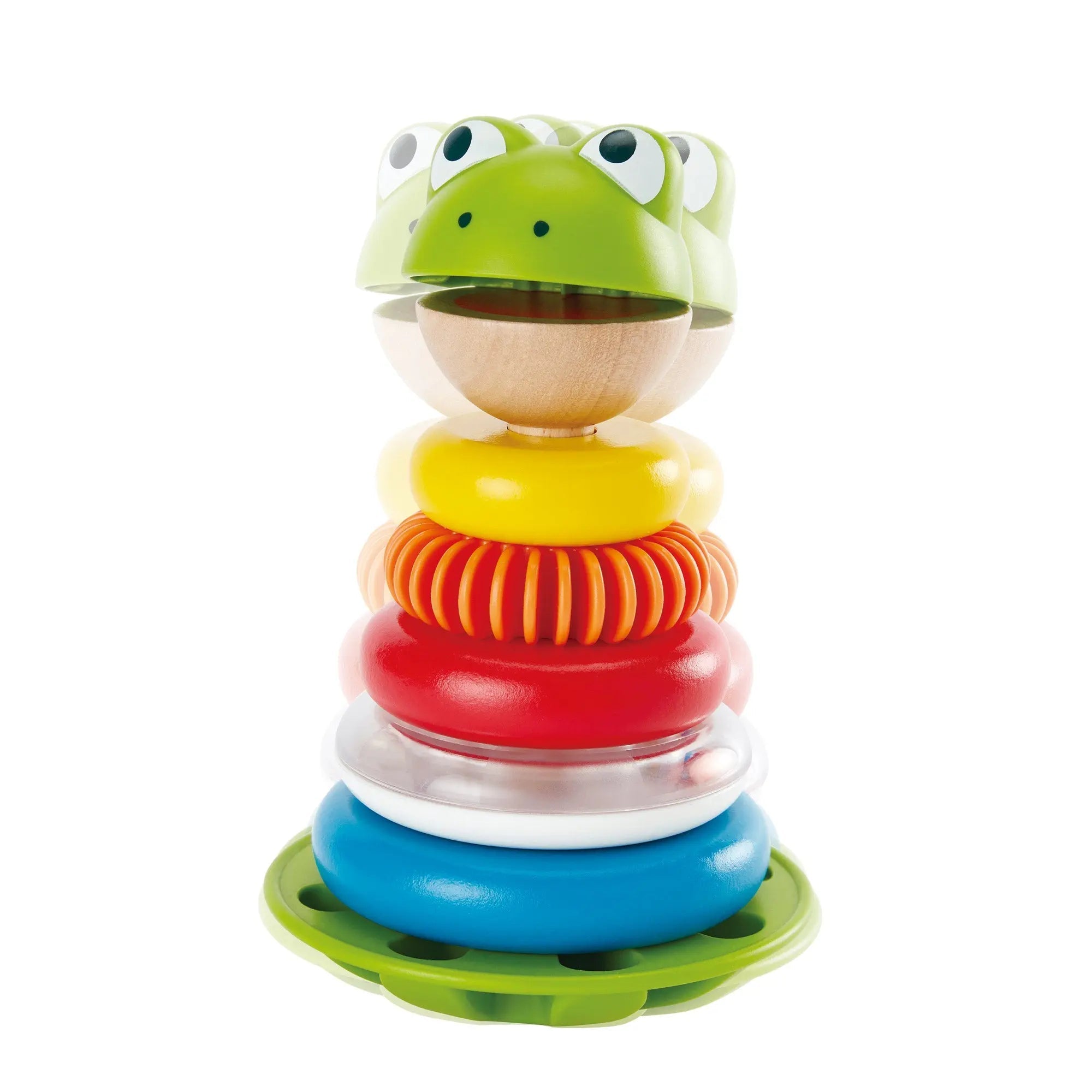 Fidtoy Jouet à empiler grenouille en bois avec base à bascule Jouet d'apprentissage