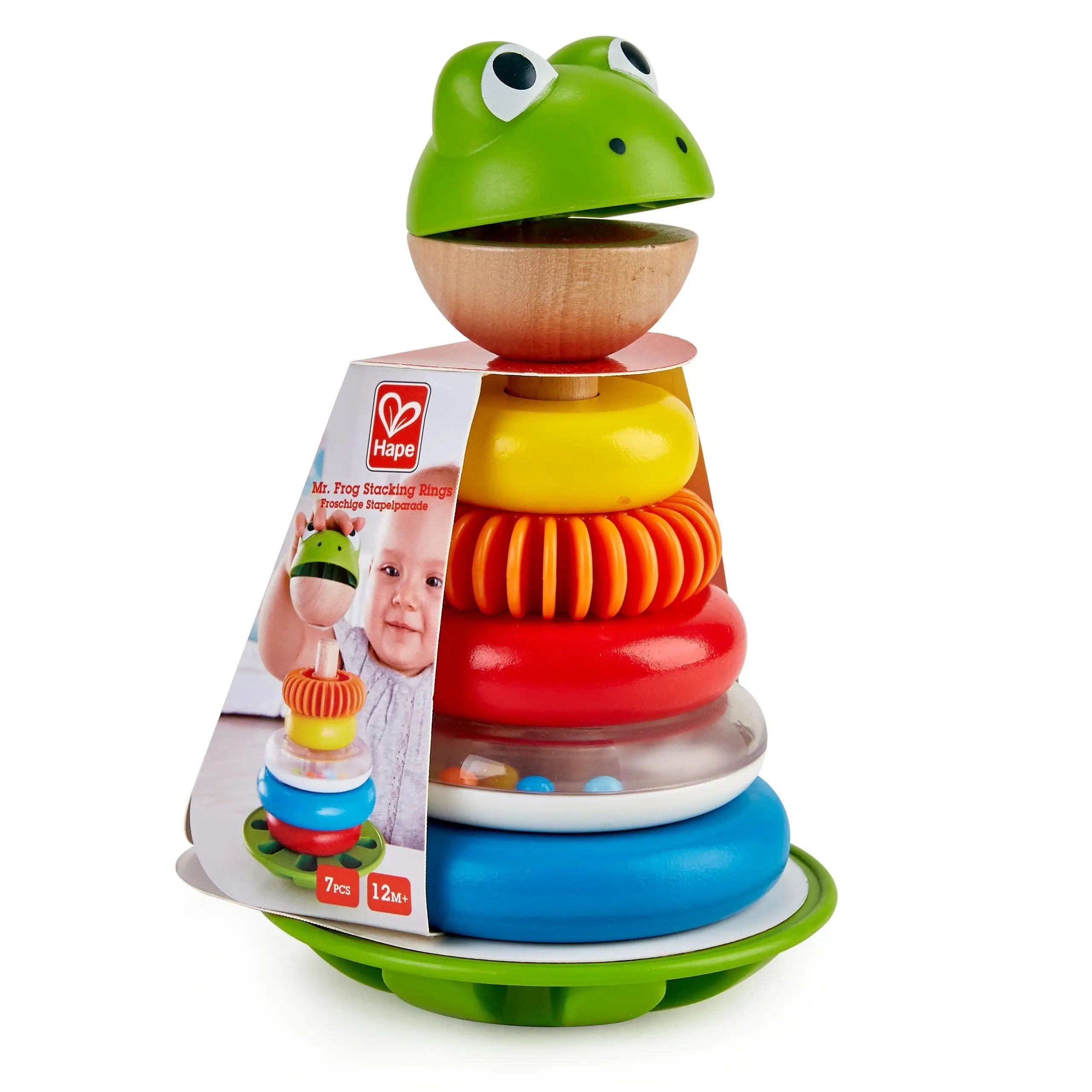 Fidtoy Jouet à empiler grenouille en bois avec base à bascule Jouet d'apprentissage