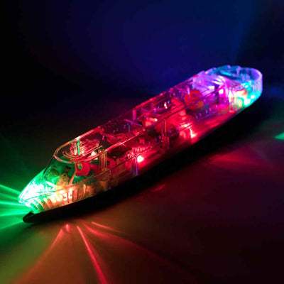 Fidtoy Number Gear Steamship Toy for Babies 6M+ Plastic Light Sound Gear Boat with Removable Number Gears and Bump-and-Go Play