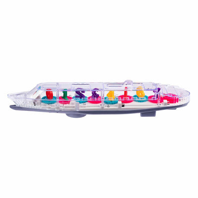 Fidtoy Number Gear Steamship Toy for Babies 6M+ Plastic Light Sound Gear Boat with Removable Number Gears and Bump-and-Go Play