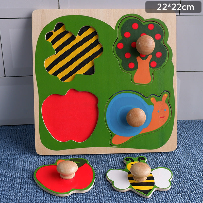 Rompecabezas de Madera con Pomos Grandes de Frutas y Animales