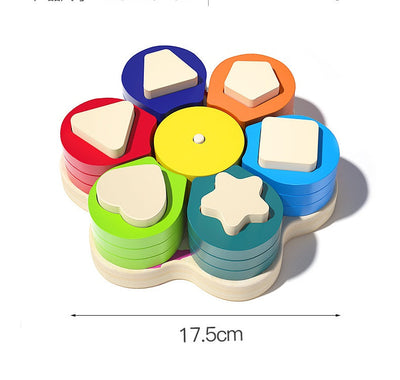 Juguete Apilable de Clasificación de Formas y Colores de Flores de Madera para Niños Pequeños