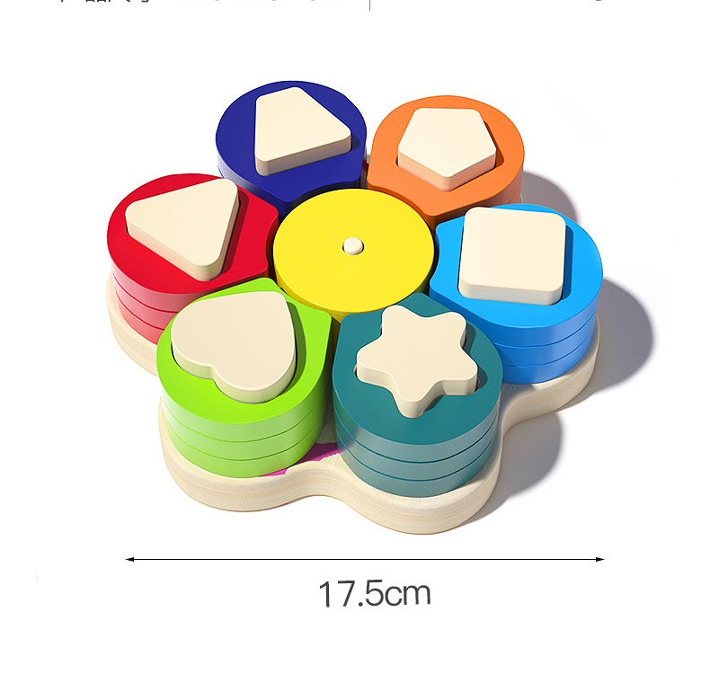 Juguete Apilable de Clasificación de Formas y Colores de Flores de Madera para Niños Pequeños