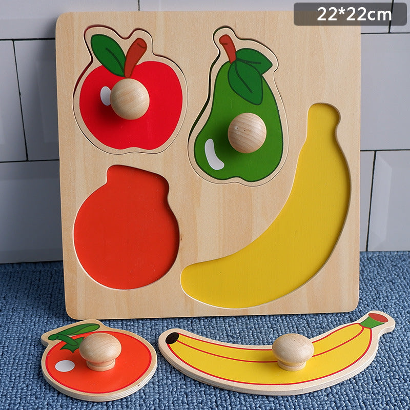 Rompecabezas de Madera con Pomos Grandes de Frutas y Animales