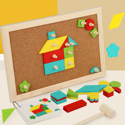 Tap a Shape Wooden Hammer Nail Board  Geometric Shapes Game Toy