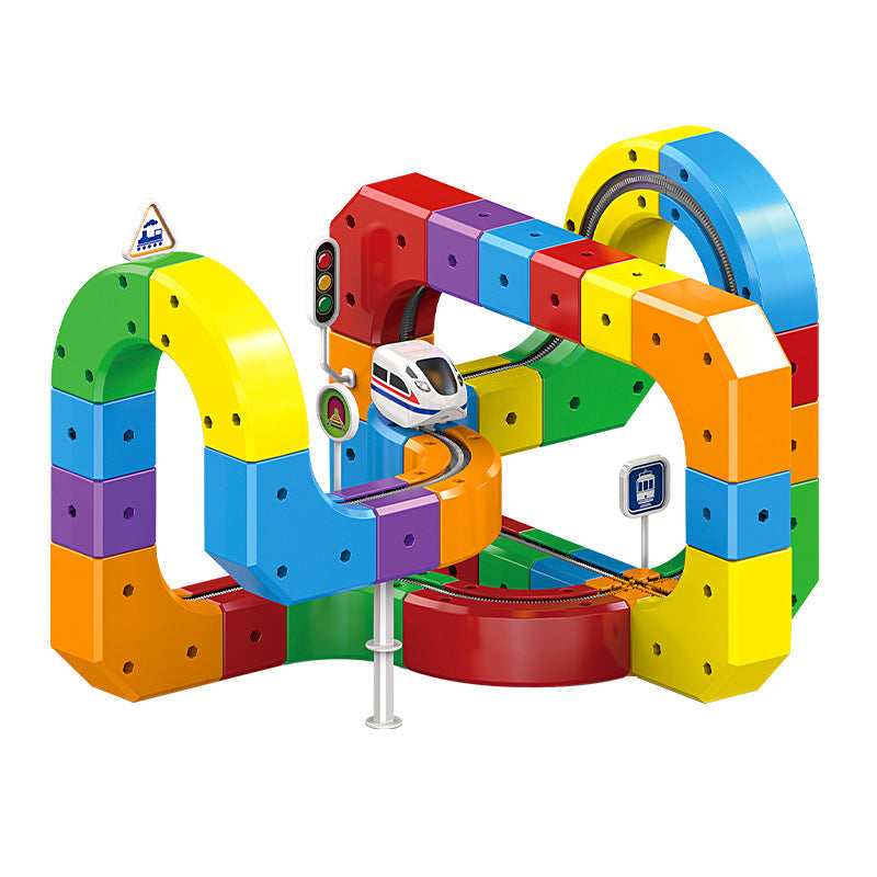 3D Interlocking Train Track Building Set | Free-Form Infinite Loop Orbital Track Play Set 123pc