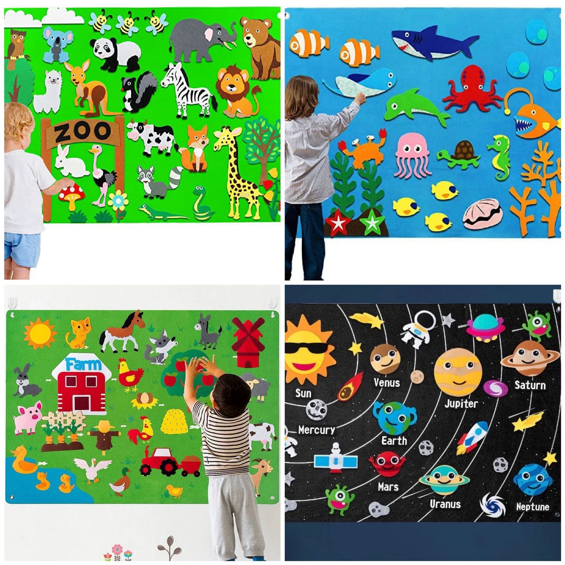 Fidtoy Learning Felt Board Wall Toy for Kids 3+ Zoo & Universe