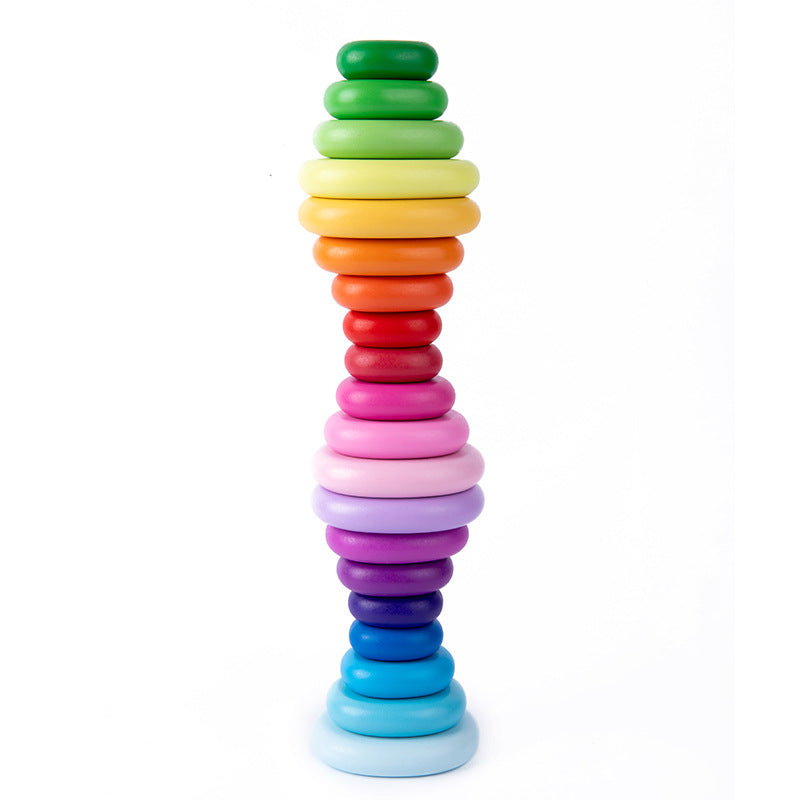 Piedras apilables de madera arcoíris, juguete de equilibrio, 20 piezas