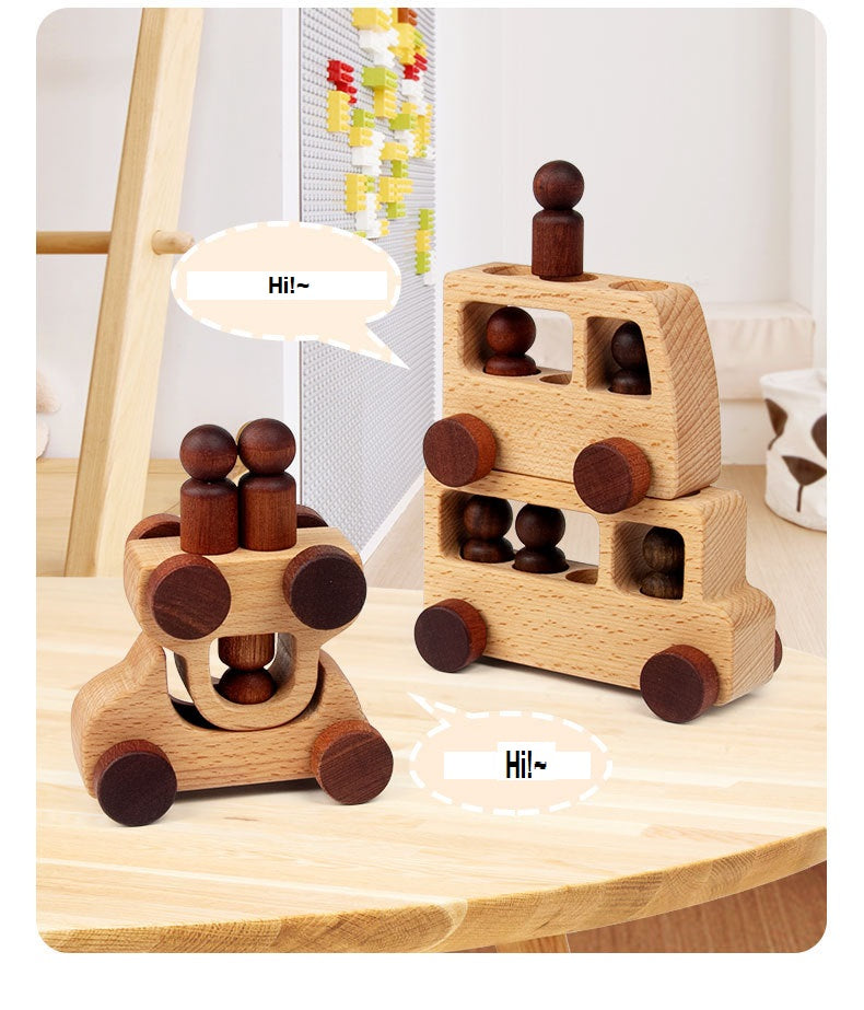 Coches de juguete de madera y muñecos de clavija, juego natural de 4