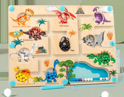 Tablero de Rompecabezas de Laberinto de Dinosaurios Deslizante con Bolígrafo y Cuentas Magnéticas Portátil