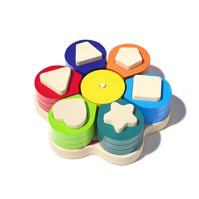 Juguete Apilable de Clasificación de Formas y Colores de Flores de Madera para Niños Pequeños