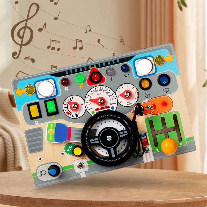Tablero de actividades para niños con botones y diales luminosos LED temáticos de conducción