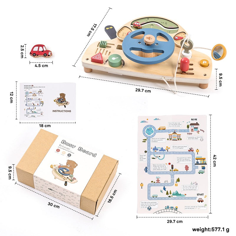 Car Busy Board  Children's Wooden Toys Simulation Steering Wheel