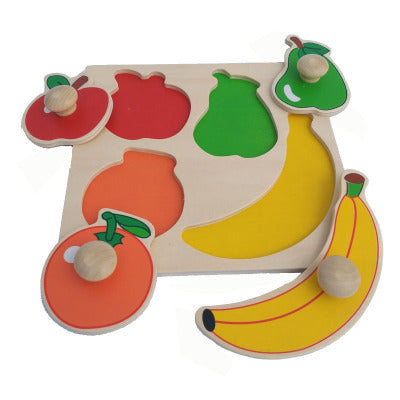 Rompecabezas de Madera con Pomos Grandes de Frutas y Animales