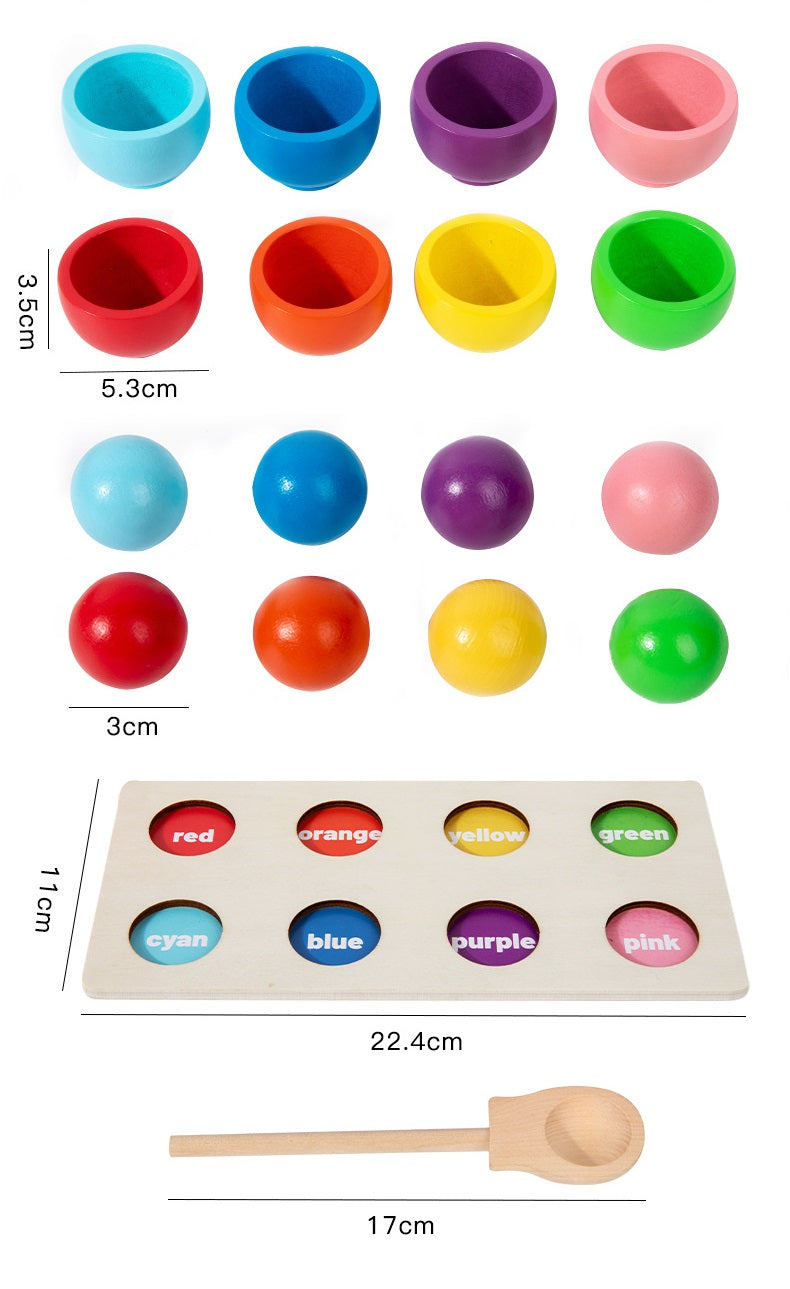 Tablero Montessori para clasificar colores con pelota y vasos