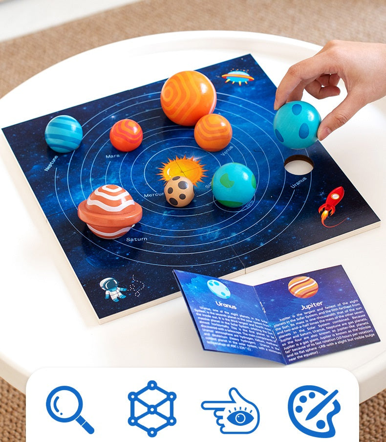 Rompecabezas grande de modelo del sistema solar Montessori con tablero de planetas con folleto