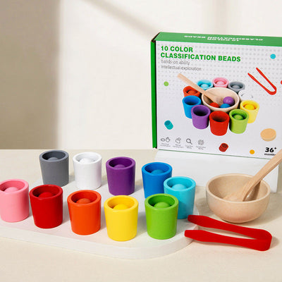 Jouets éducatifs en bois pour enfants : tasses de classification des couleurs