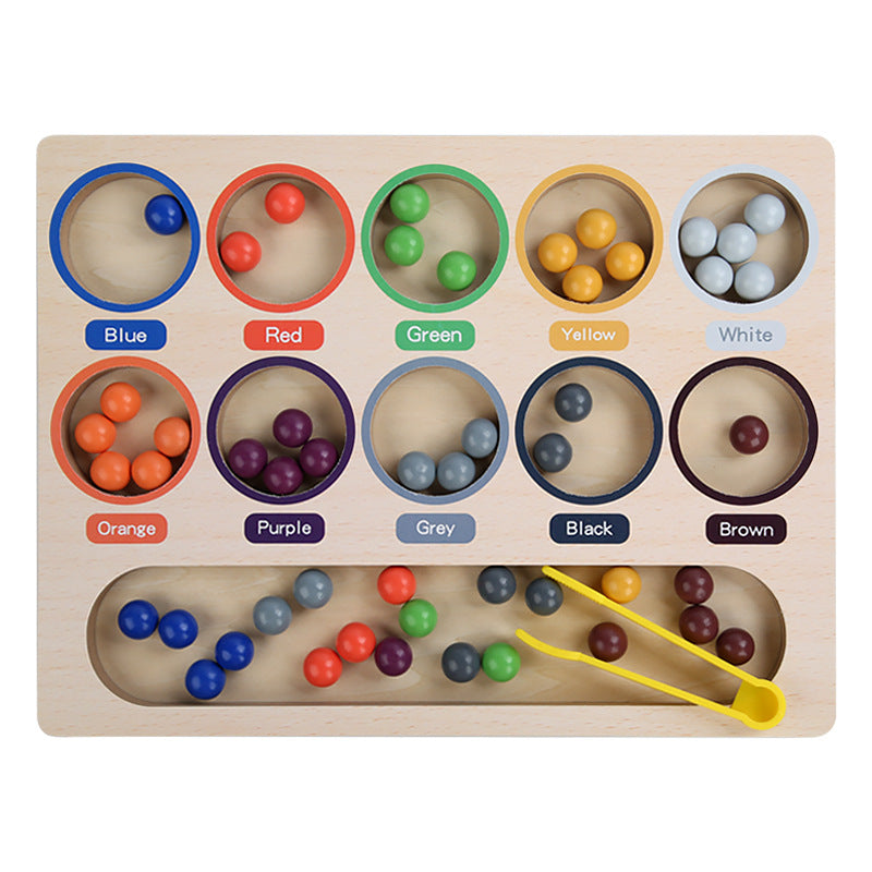 Actividad Montessori de transferencia con pinzas para bandeja clasificadora de cuentas de colores