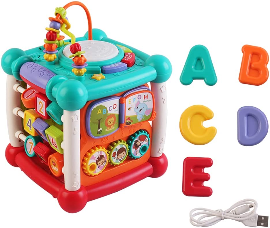 15-in-1 Bluetooth Activity Cube with Shapes Sorting Light Piano Sound Early Learning Educational Toy Christmas Gift for Boys & Girls